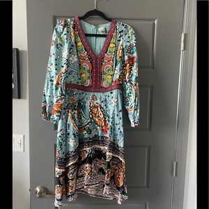 Anthropologie Akemi + Kim Karmina Beaded Boho Print Dress- worn once
